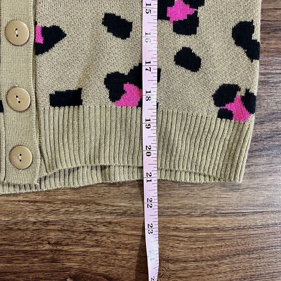 Charlotte Russe Cheetah Leopard Print Cardigan Sweater Button Up Sz M Tan Pink - Picture 8 of 9